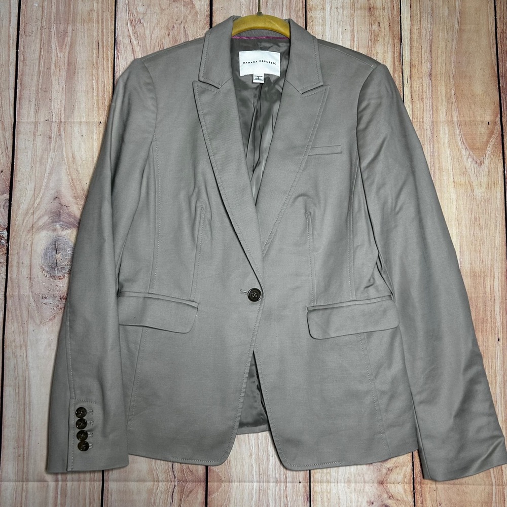 Banana‎ Republic Blazer Womens 8 Gray Stretch Cotton Blend Office Corporate Core